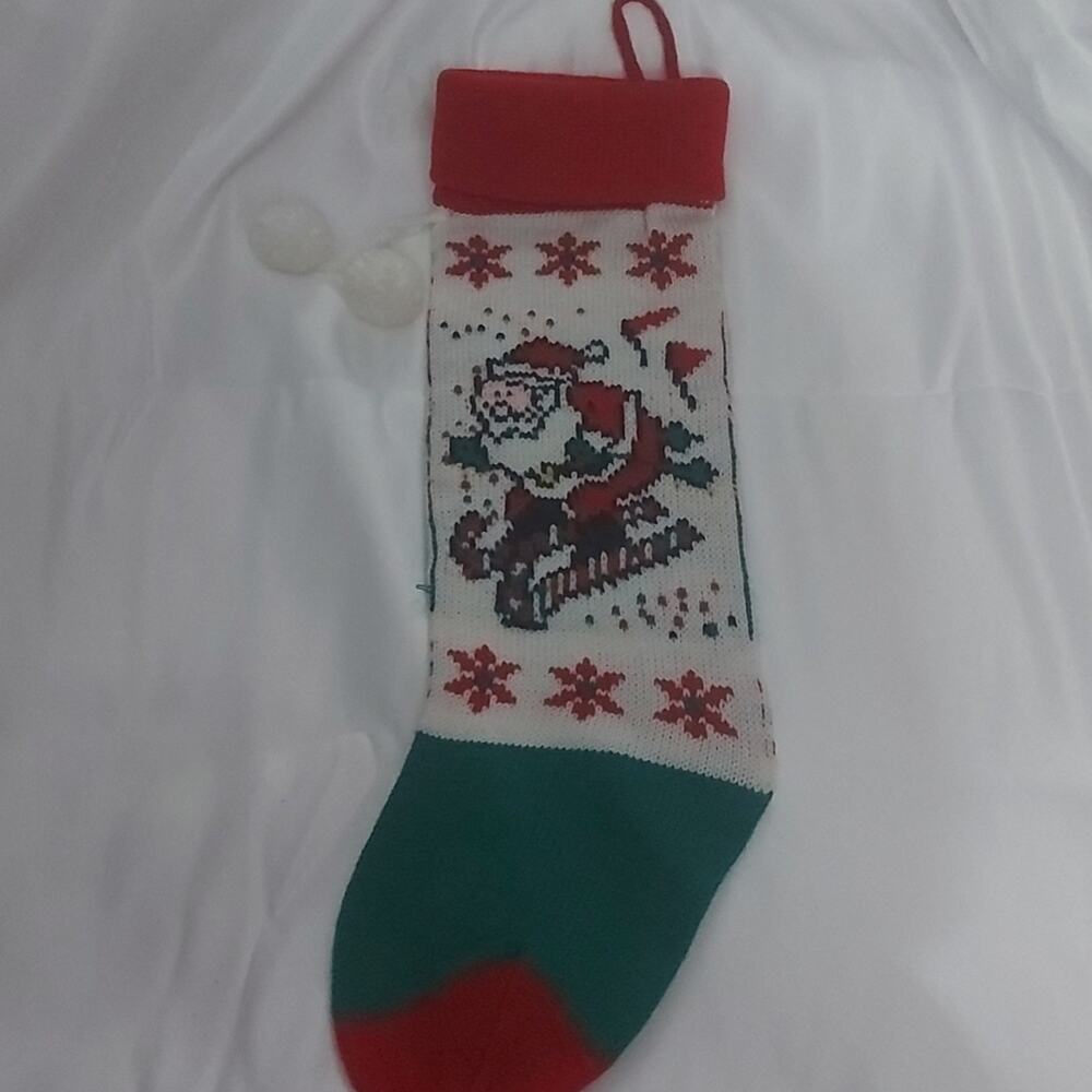 Santa Skiing Red/White/Green Christmas Stocking Winter Seasonal Holiday Whimsy